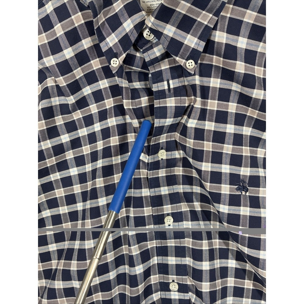Brooks Brothers 1818 Non-Iron Slim Fit XL Blue Plaid L/S Men's Oxford Logo Check - Picture 13 of 14
